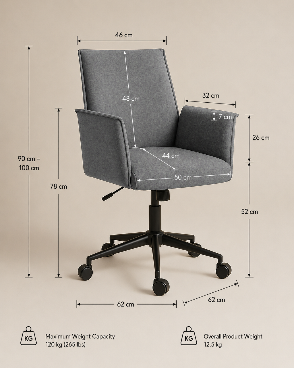 Rello Upholstered Home Office Chair (Soft Ash Fabric) – Outlet - Marcel Olsen