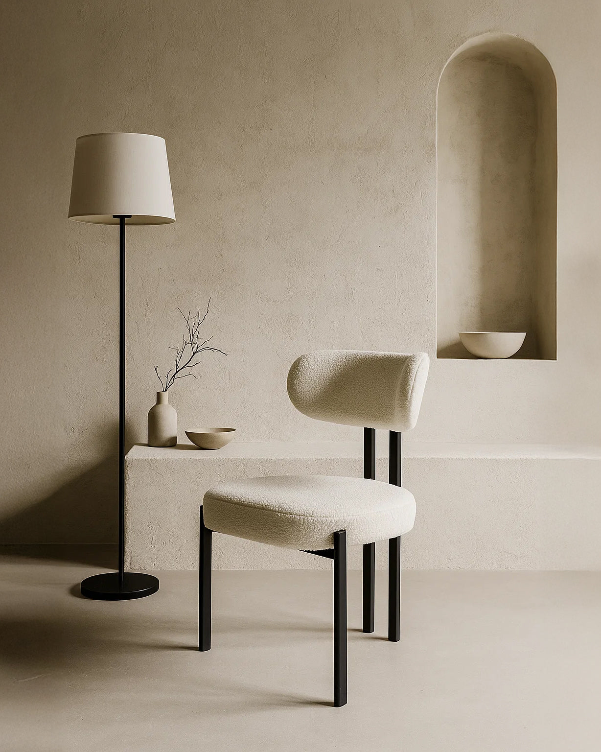 Riancho Dining Chair (White Bouclé) – Modern Minimalist Dining Chair - Marcel Olsen