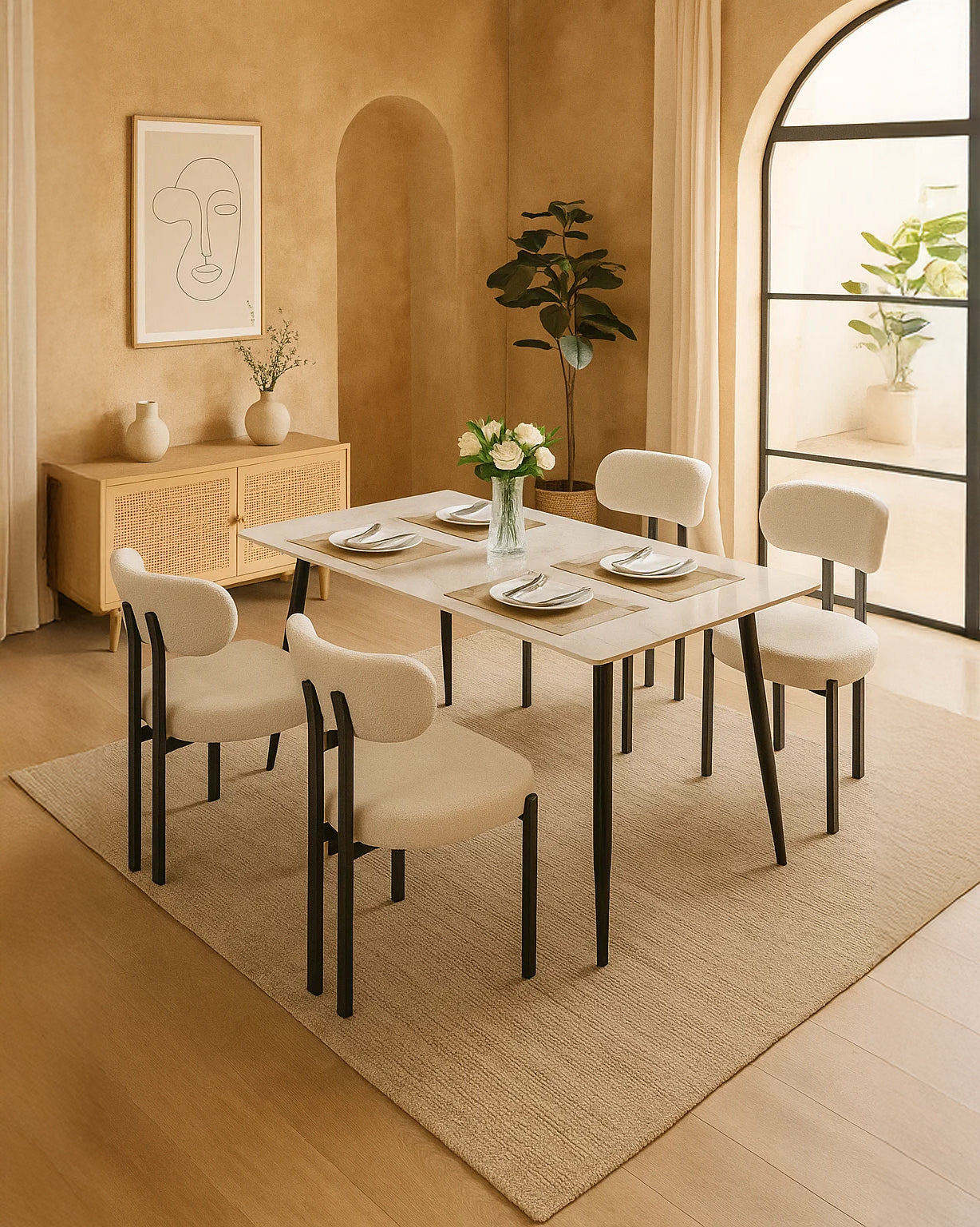 Riancho Dining Chair (White Bouclé) – Modern Minimalist Dining Chair - Marcel Olsen