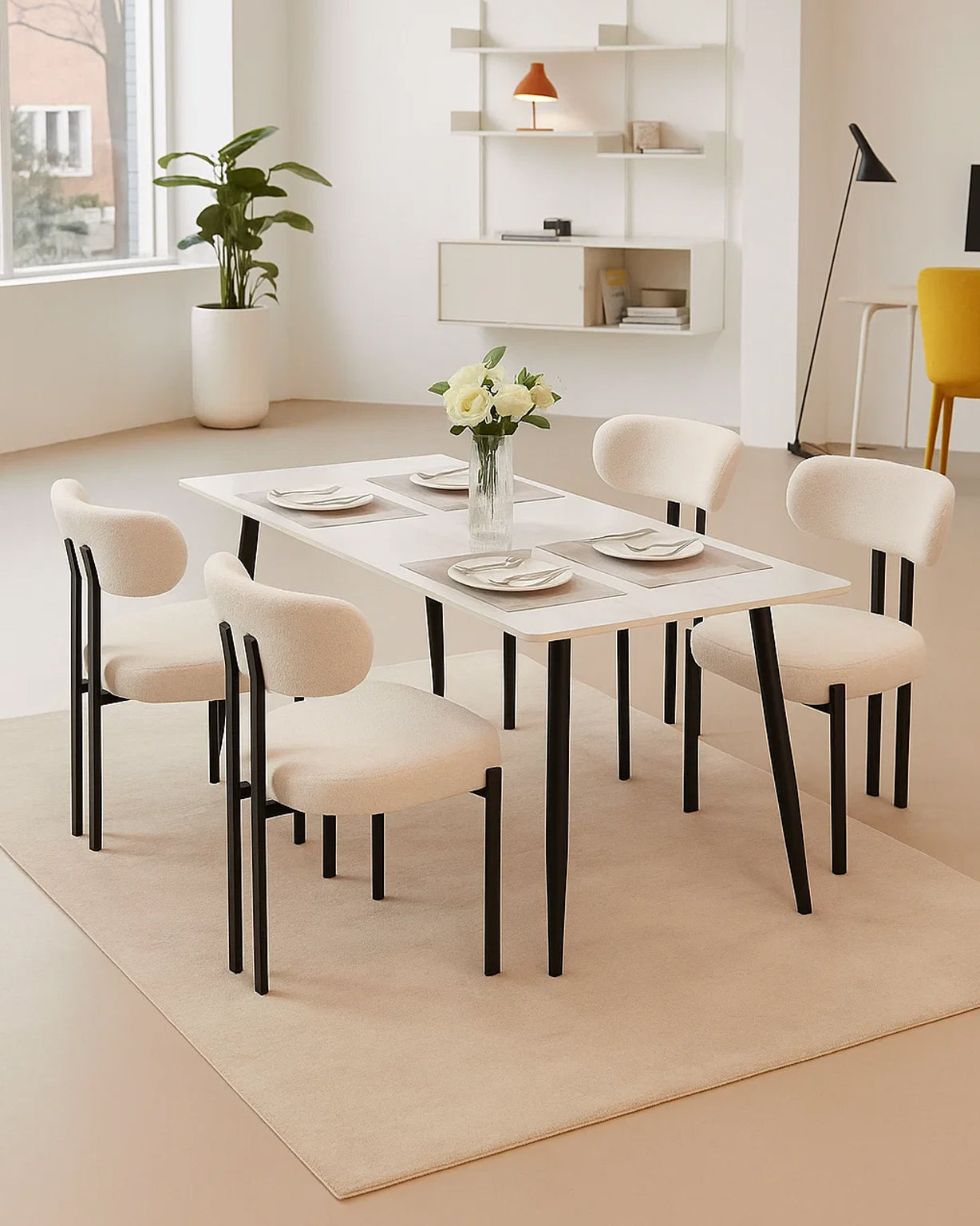 Riancho Dining Chair (White Bouclé) – Modern Minimalist Dining Chair - Marcel Olsen