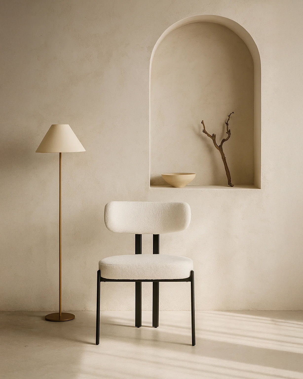 Riancho Dining Chair (White Bouclé) – Modern Minimalist Dining Chair - Marcel Olsen