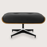 Mid-century Upholstered Ottoman (Ebony Black Leather) – Iconic Modern Lounge Stool - Marcel Olsen