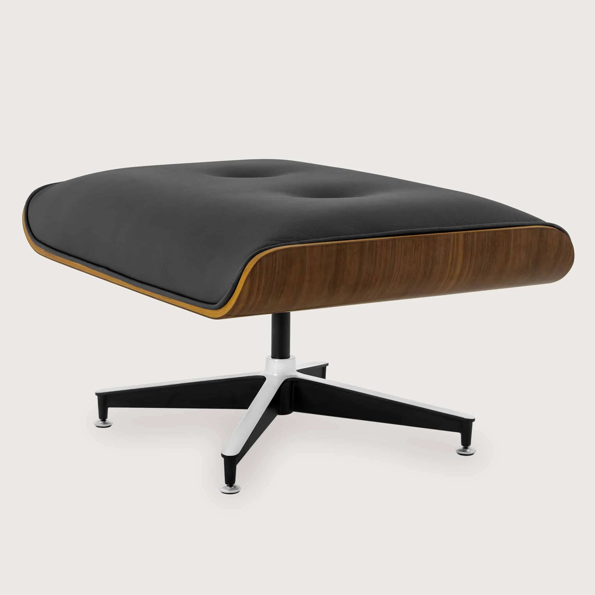 Mid-century Upholstered Ottoman (Ebony Black Leather) – Iconic Modern Lounge Stool - Marcel Olsen