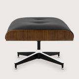 Mid-century Upholstered Ottoman (Ebony Black Leather) – Iconic Modern Lounge Stool - Marcel Olsen