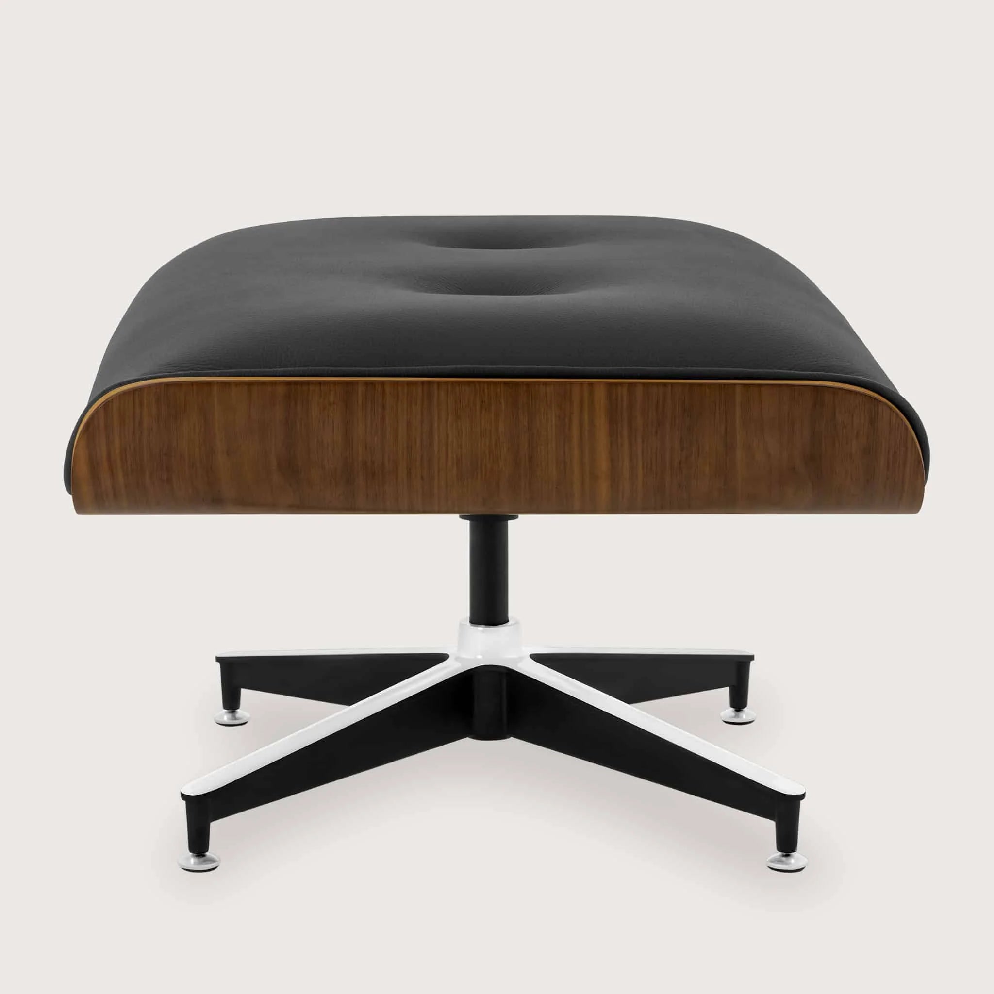 Mid-century Upholstered Ottoman (Ebony Black Leather) – Iconic Modern Lounge Stool - Marcel Olsen