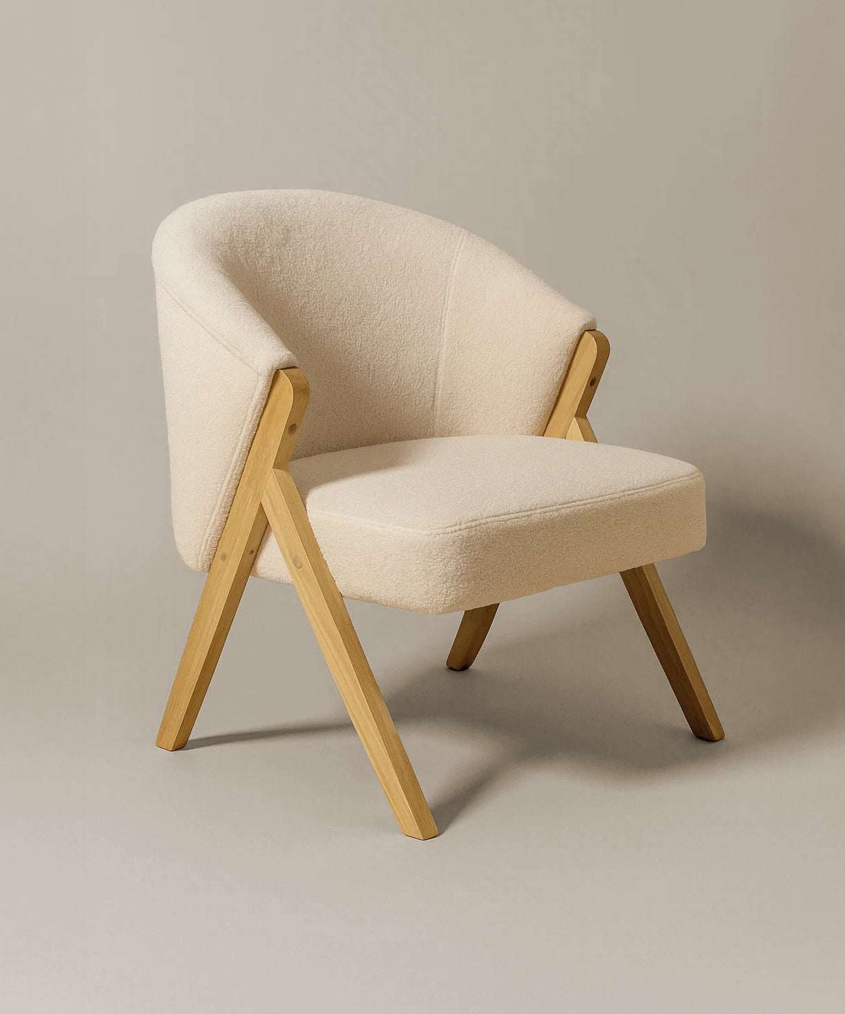 Sagunto Upholstered Armchair (Bouclé White Fabric) – Modern Boho Accent Chair with Wooden Frame - Marcel Olsen
