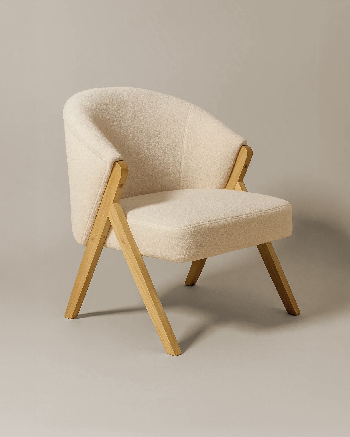 Sagunto Upholstered Armchair (Bouclé White Fabric) – Modern Boho Accent Chair with Wooden Frame - Marcel Olsen