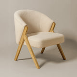 Sagunto Upholstered Armchair (Bouclé White Fabric) – Modern Boho Accent Chair with Wooden Frame - Marcel Olsen