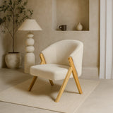 Sagunto Upholstered Armchair (Bouclé White Fabric) – Modern Boho Accent Chair with Wooden Frame - Marcel Olsen