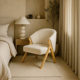 Sagunto Upholstered Armchair (Bouclé White Fabric) – Modern Boho Accent Chair with Wooden Frame - Marcel Olsen