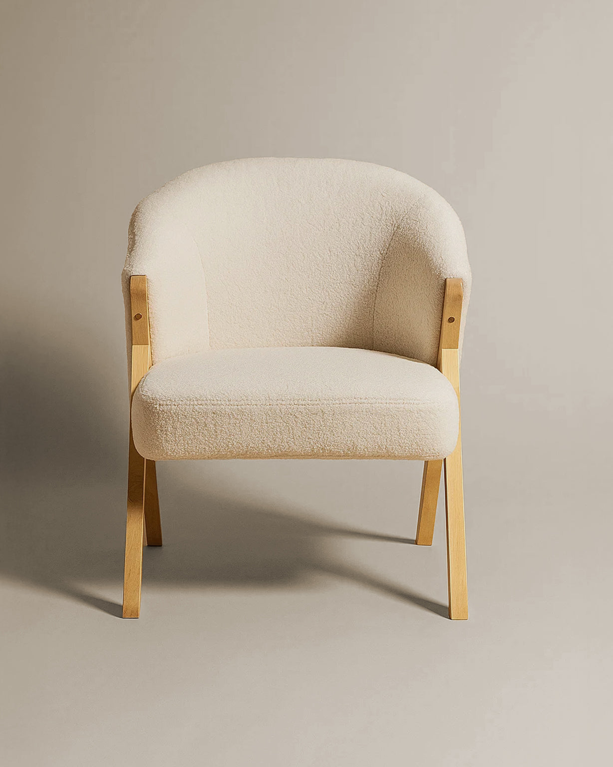 Sagunto Upholstered Armchair (Bouclé White Fabric) – Modern Boho Accent Chair with Wooden Frame - Marcel Olsen