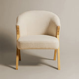Sagunto Upholstered Armchair (Bouclé White Fabric) – Modern Boho Accent Chair with Wooden Frame - Marcel Olsen