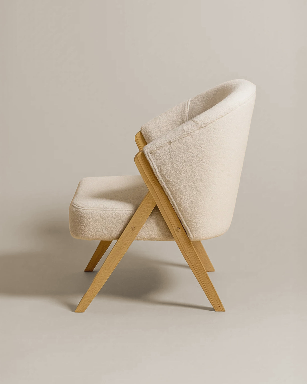 Sagunto Upholstered Armchair (Bouclé White Fabric) – Modern Boho Accent Chair with Wooden Frame - Marcel Olsen