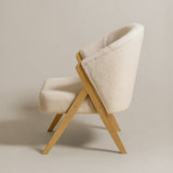 Sagunto Upholstered Armchair (Bouclé White Fabric) – Modern Boho Accent Chair with Wooden Frame - Marcel Olsen