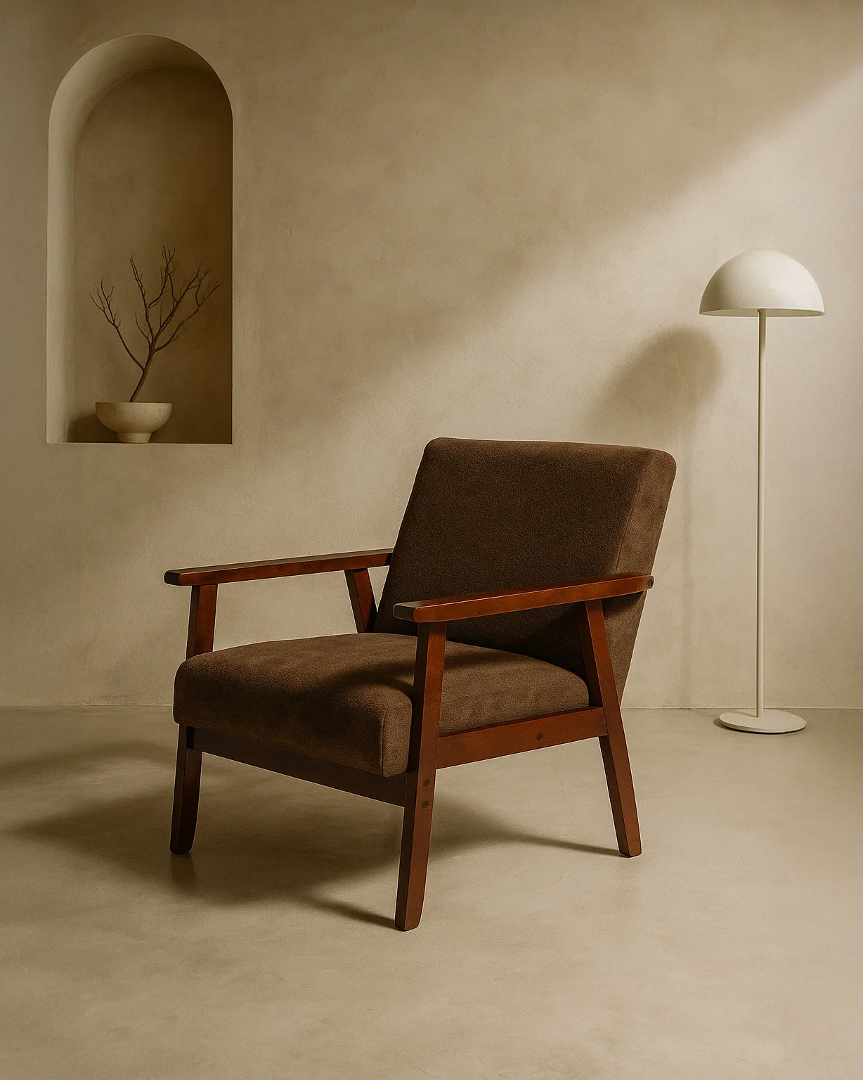 Sarria Mid-century Upholstered Armchair (Tierra Brown Fabric) – Scandinavian Style 1 Seater Sofa - Marcel Olsen
