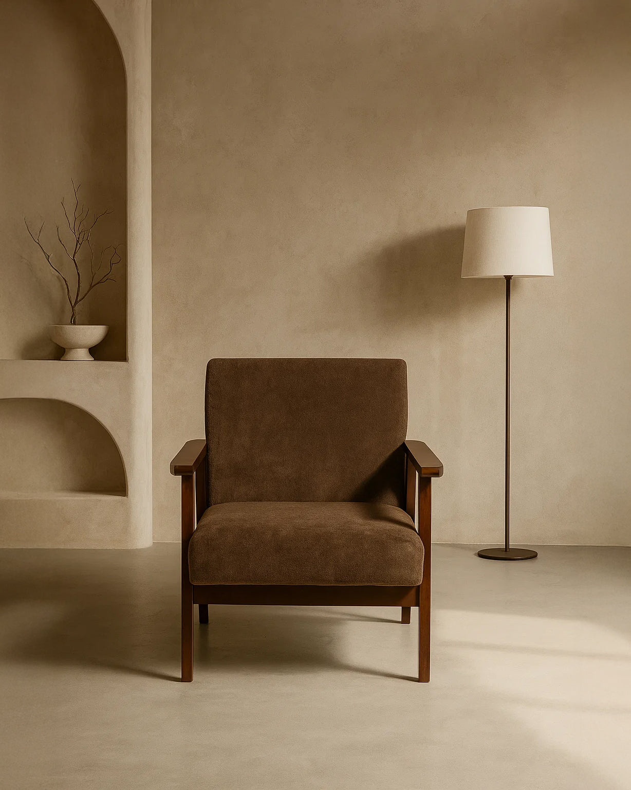 Sarria Mid-century Upholstered Armchair (Tierra Brown Fabric) – Scandinavian Style 1 Seater Sofa - Marcel Olsen