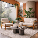 Sarria Mid-century Upholstered Armchair (Arena Beige Fabric) – Scandinavian Style 1 Seater Sofa - Marcel Olsen