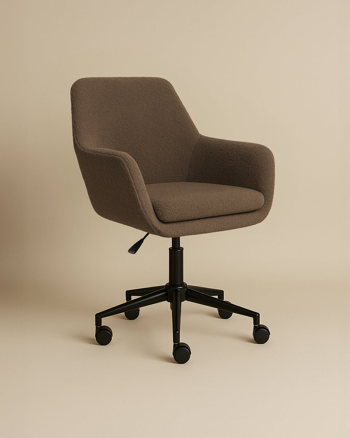 Sheepskin Upholstered Desk Chair (Smoked Oak Brown Bouclé) – Modern Home Office Swivel Chair - Marcel Olsen