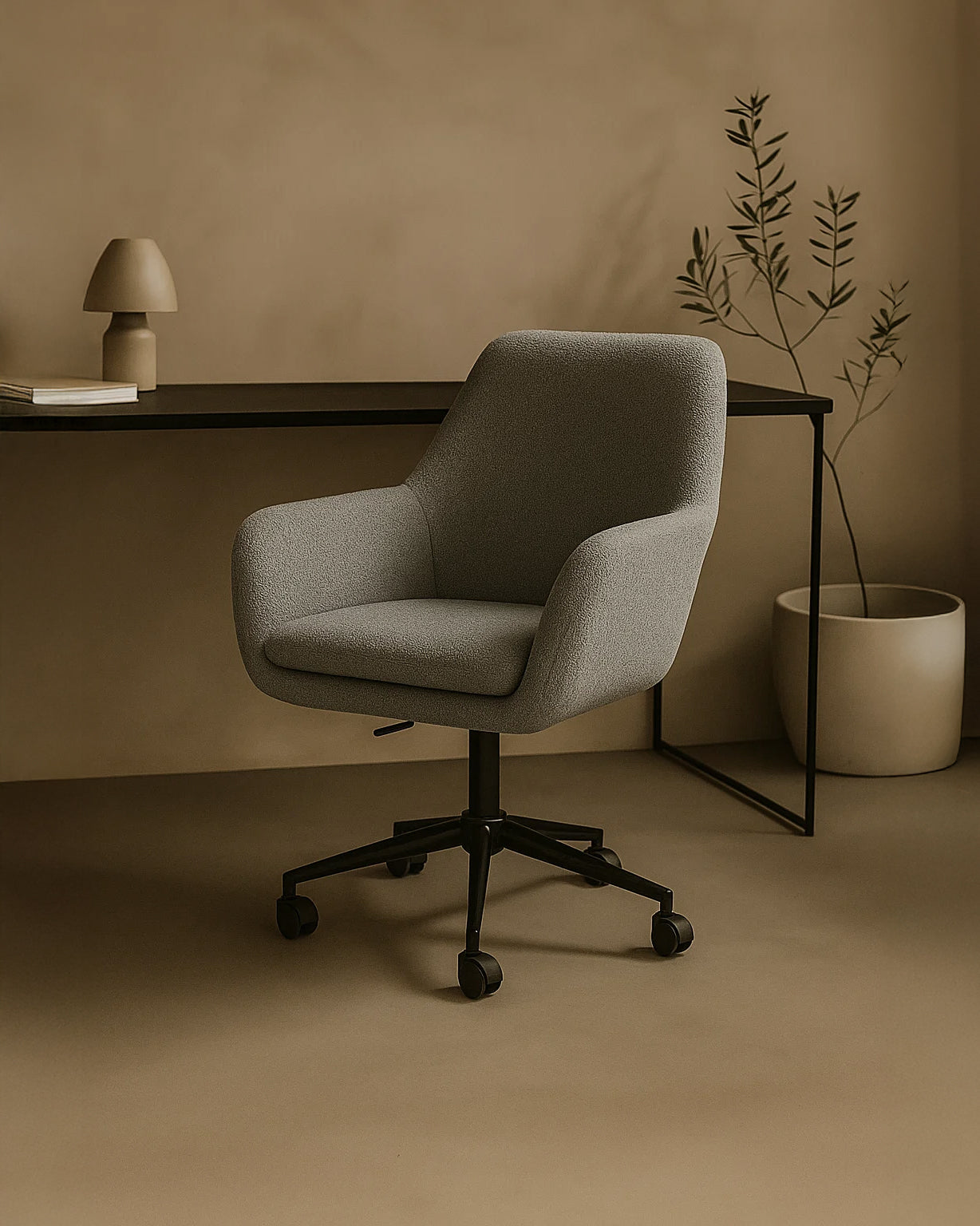 Sheepskin Upholstered Desk Chair (Troender Grey Bouclé) – Modern Home Office Swivel Chair - Marcel Olsen