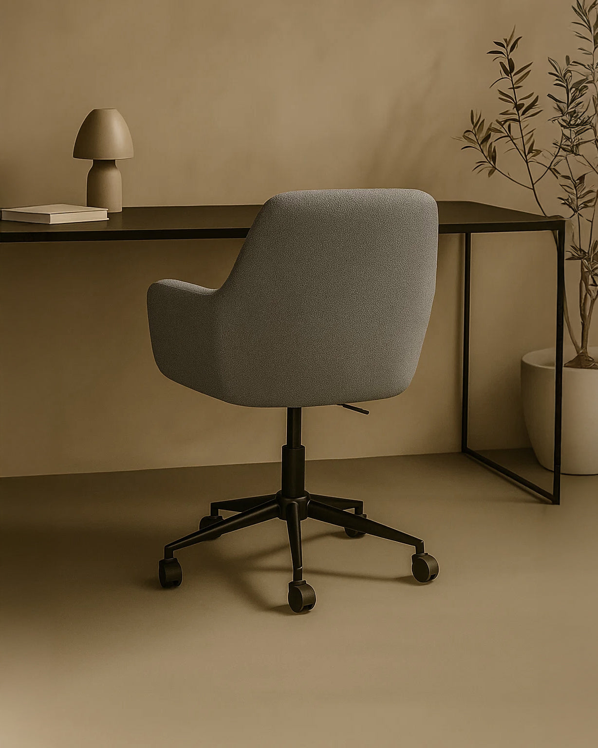 Sheepskin Upholstered Desk Chair (Troender Grey Bouclé) – Modern Home Office Swivel Chair - Marcel Olsen