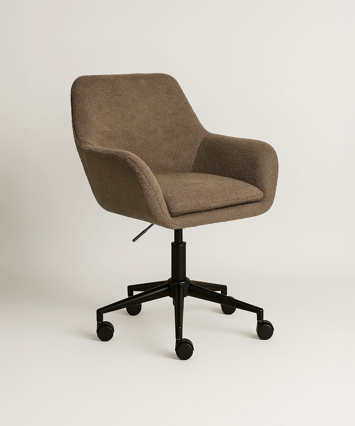 Sheepskin Upholstered Desk Chair (Smoked Oak Brown Bouclé) – Modern Home Office Swivel Chair - Marcel Olsen
