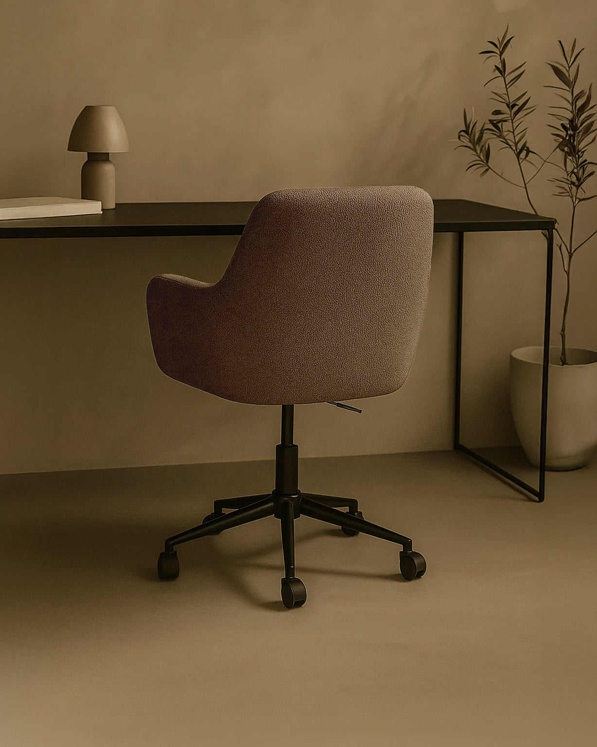 Sheepskin Upholstered Desk Chair (Smoked Oak Brown Bouclé) – Modern Home Office Swivel Chair - Marcel Olsen