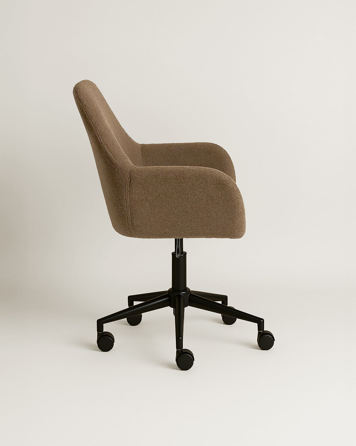 Sheepskin Upholstered Desk Chair (Smoked Oak Brown Bouclé) – Modern Home Office Swivel Chair - Marcel Olsen