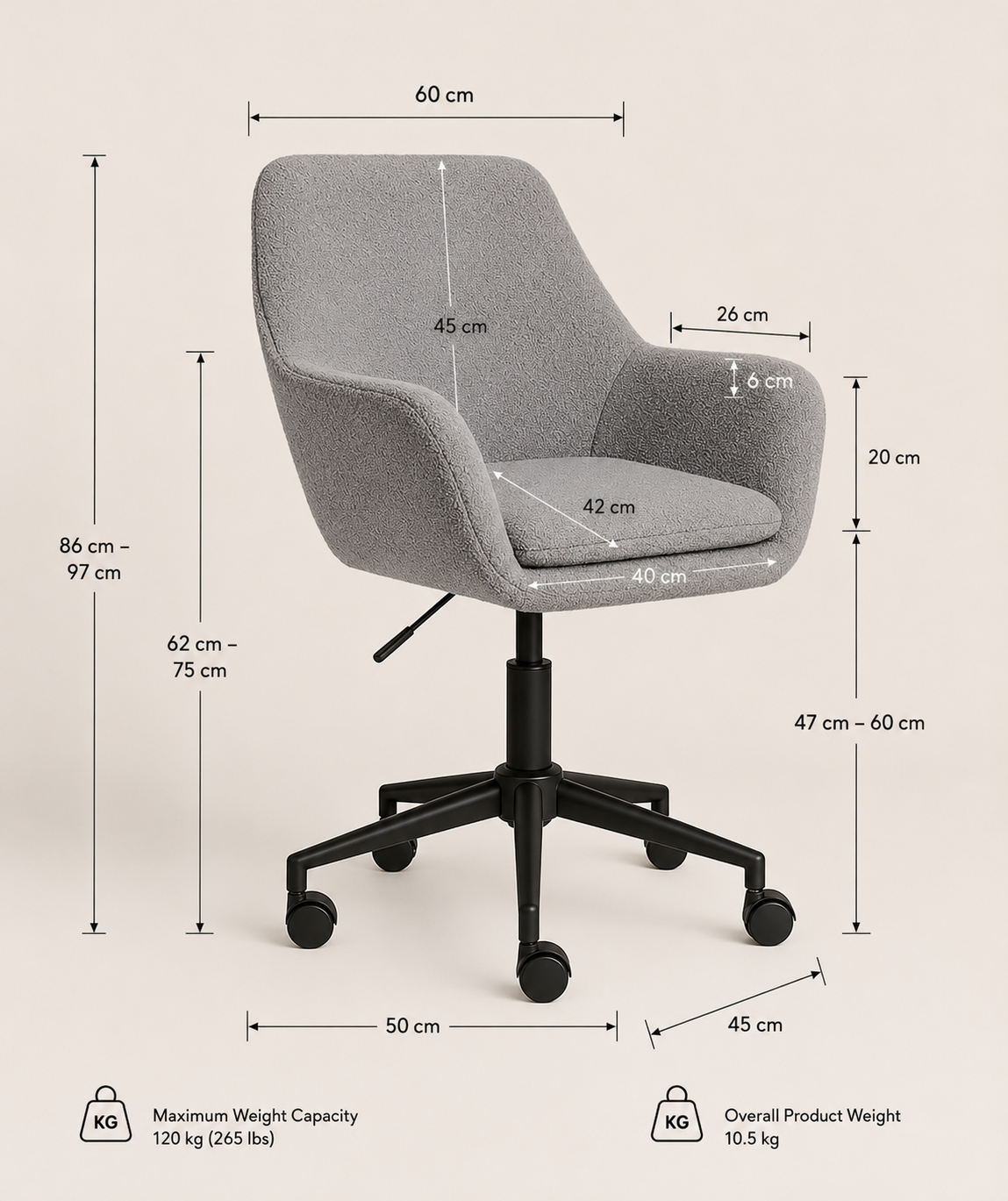 Sheepskin Upholstered Desk Chair (Oat Bouclé) – Outlet - Marcel Olsen