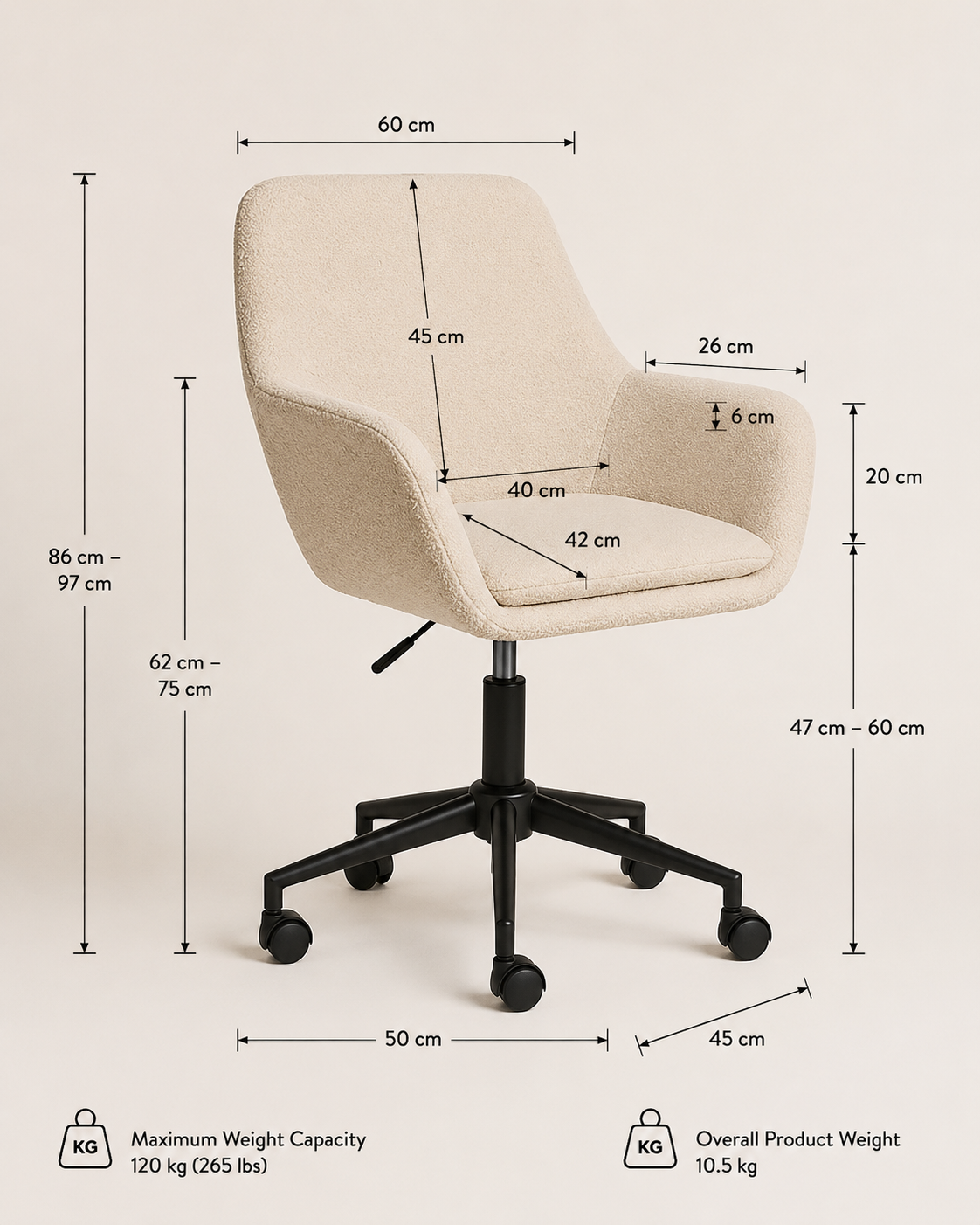 Sheepskin Upholstered Desk Chair (Sahara Beige Bouclé) – Outlet - Marcel Olsen