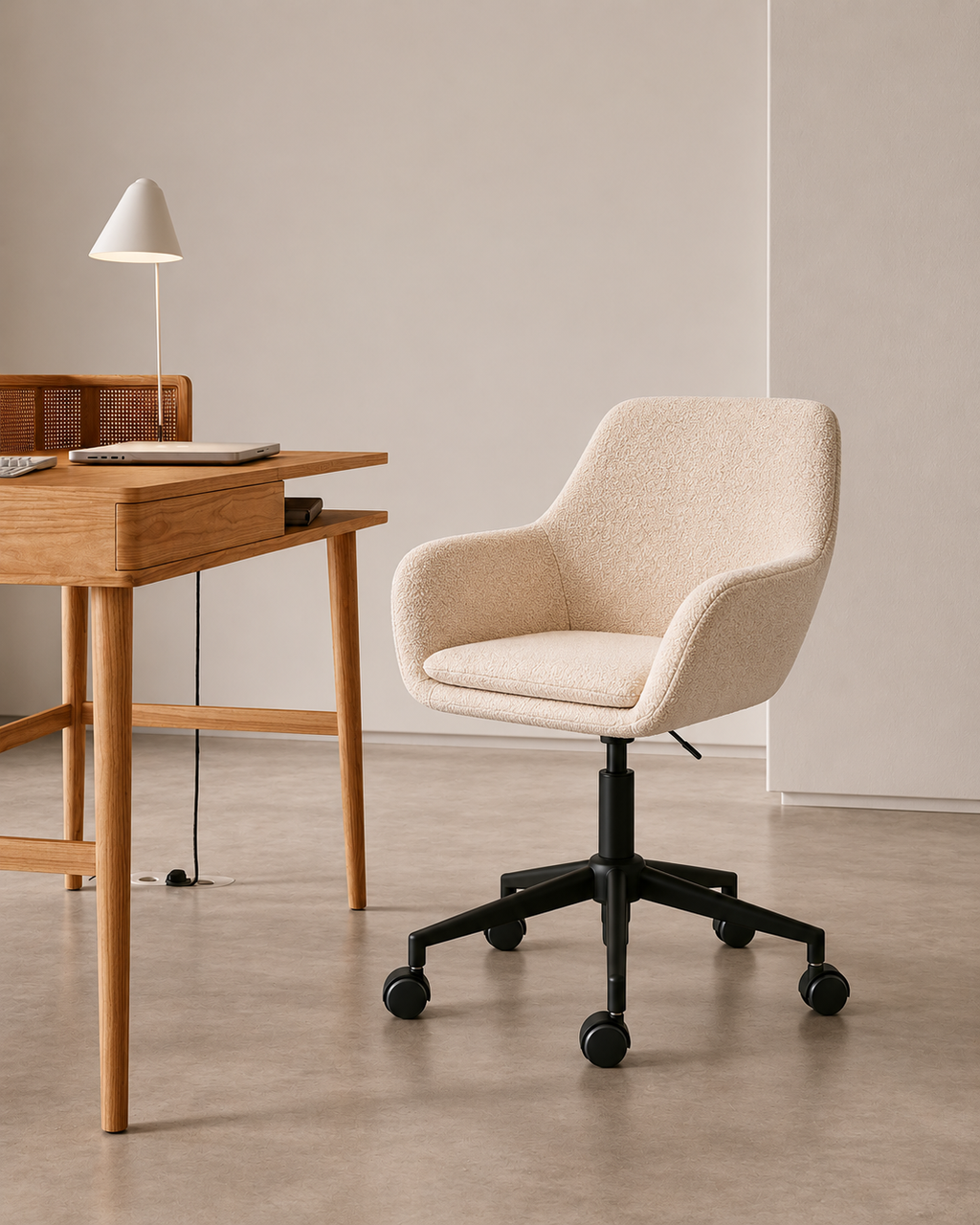 Sheepskin Upholstered Desk Chair (Sahara Beige Bouclé) – Outlet - Marcel Olsen