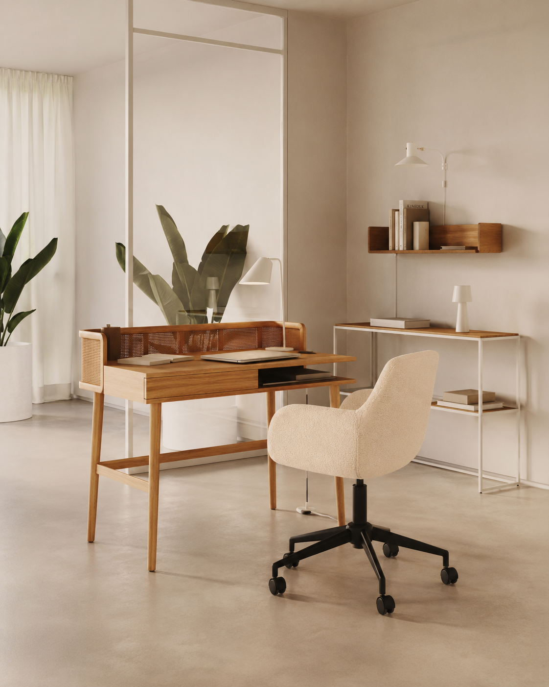Sheepskin Upholstered Desk Chair (Sahara Beige Bouclé) – Outlet - Marcel Olsen