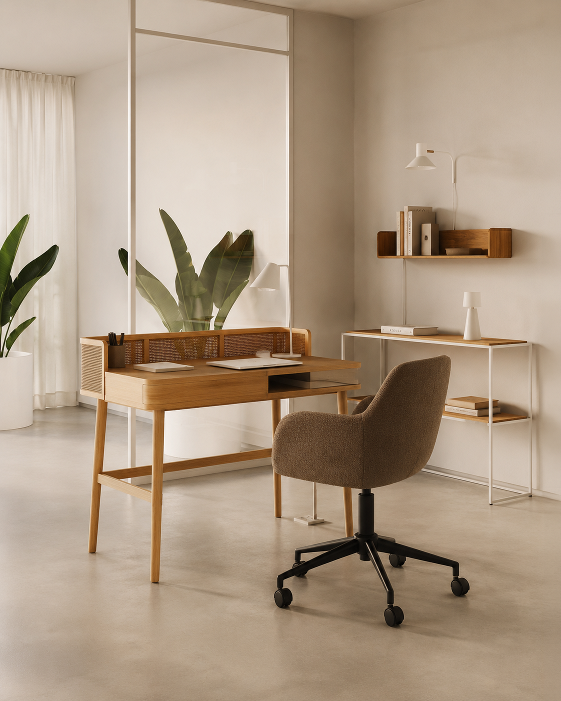 Sheepskin Upholstered Desk Chair (Smoked Oak Brown Bouclé) – Outlet - Marcel Olsen