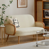 Boho Upholstered Rattan Sofa (Natural Beige Fabric) – Bohemian Style 2 Seater Sofa - Marcel Olsen