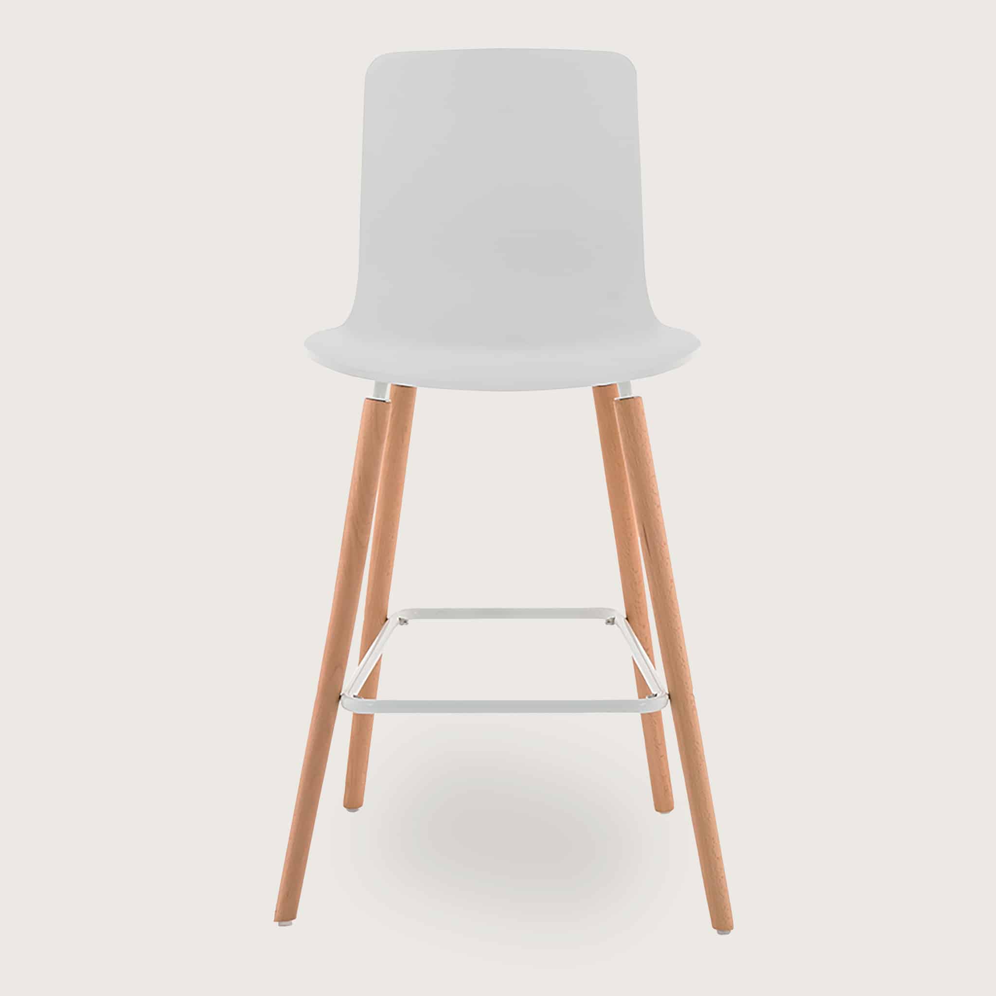 Casco Modern Bar Stool (Arctic White) – Scandinavian Style Shell Stool with Wooden Legs (66cm) - Marcel Olsen