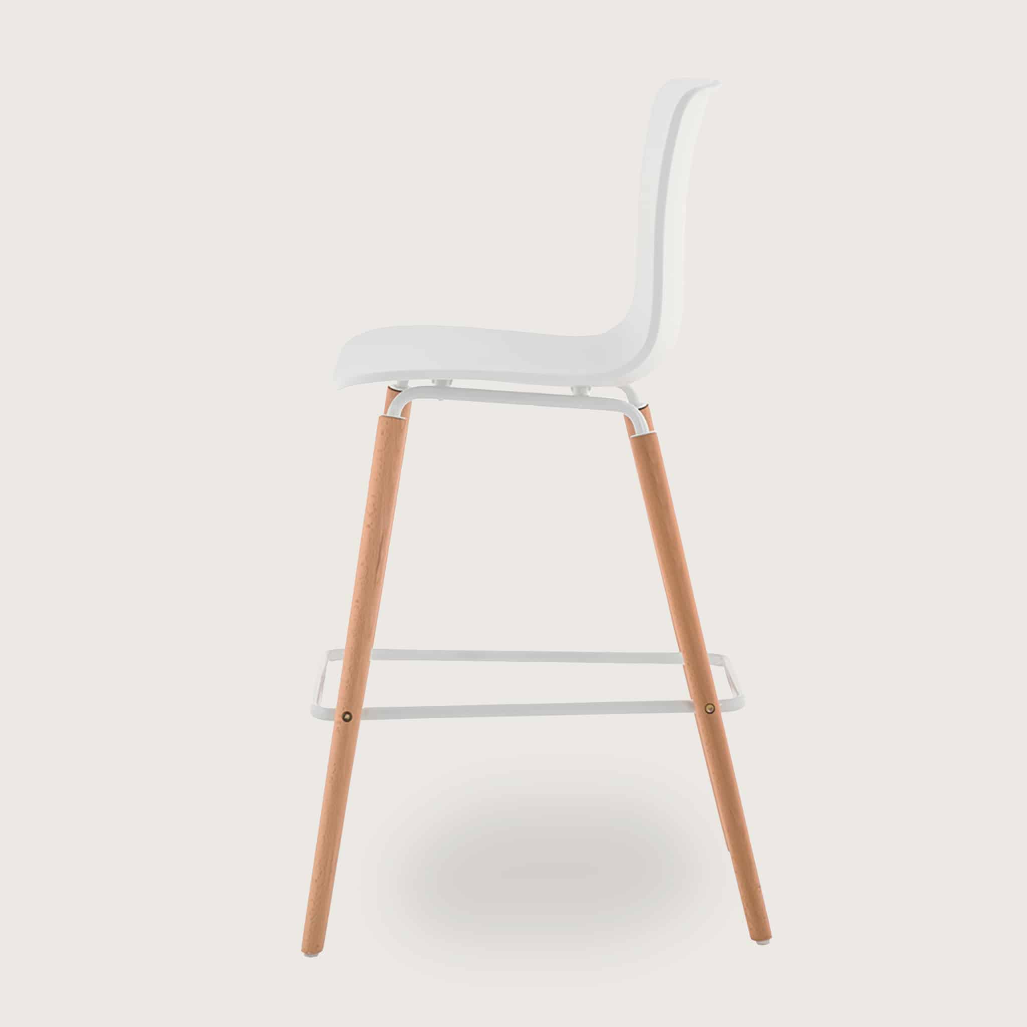 Casco Modern Bar Stool (Arctic White) – Scandinavian Style Shell Stool with Wooden Legs (66cm) - Marcel Olsen