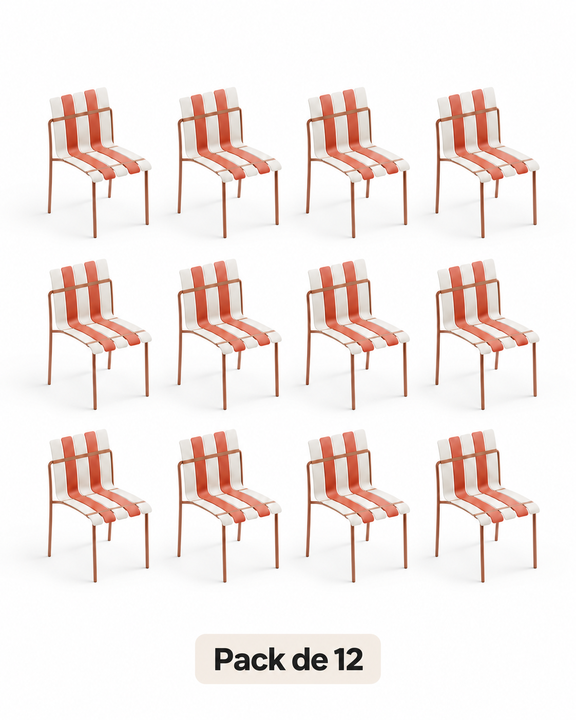 Pack de 12 sillas Ondara beige nude y blanco para hostelería y apartamentos