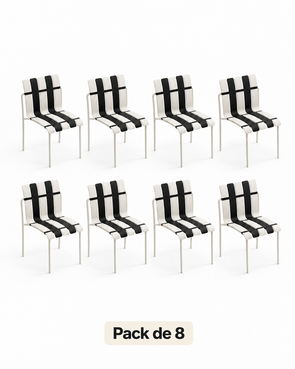 Pack de 8 sillas Ondara blanco y negro para hostelería y apartamentos
