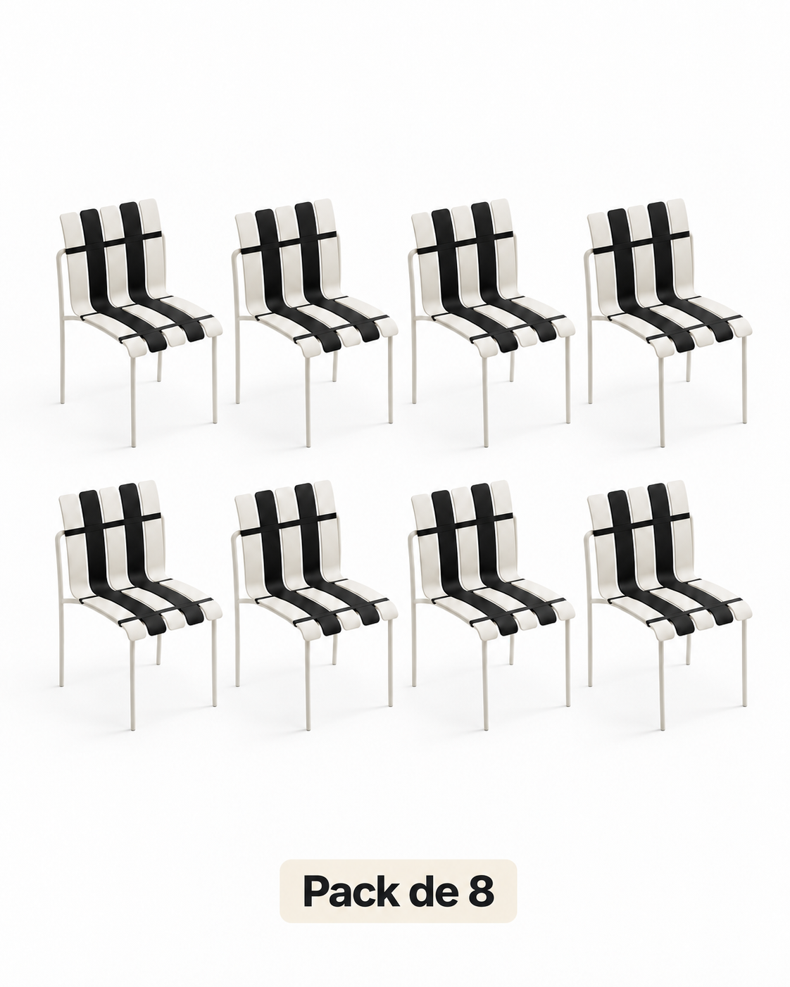 Pack de 8 sillas Ondara blanco y negro para hostelería y apartamentos