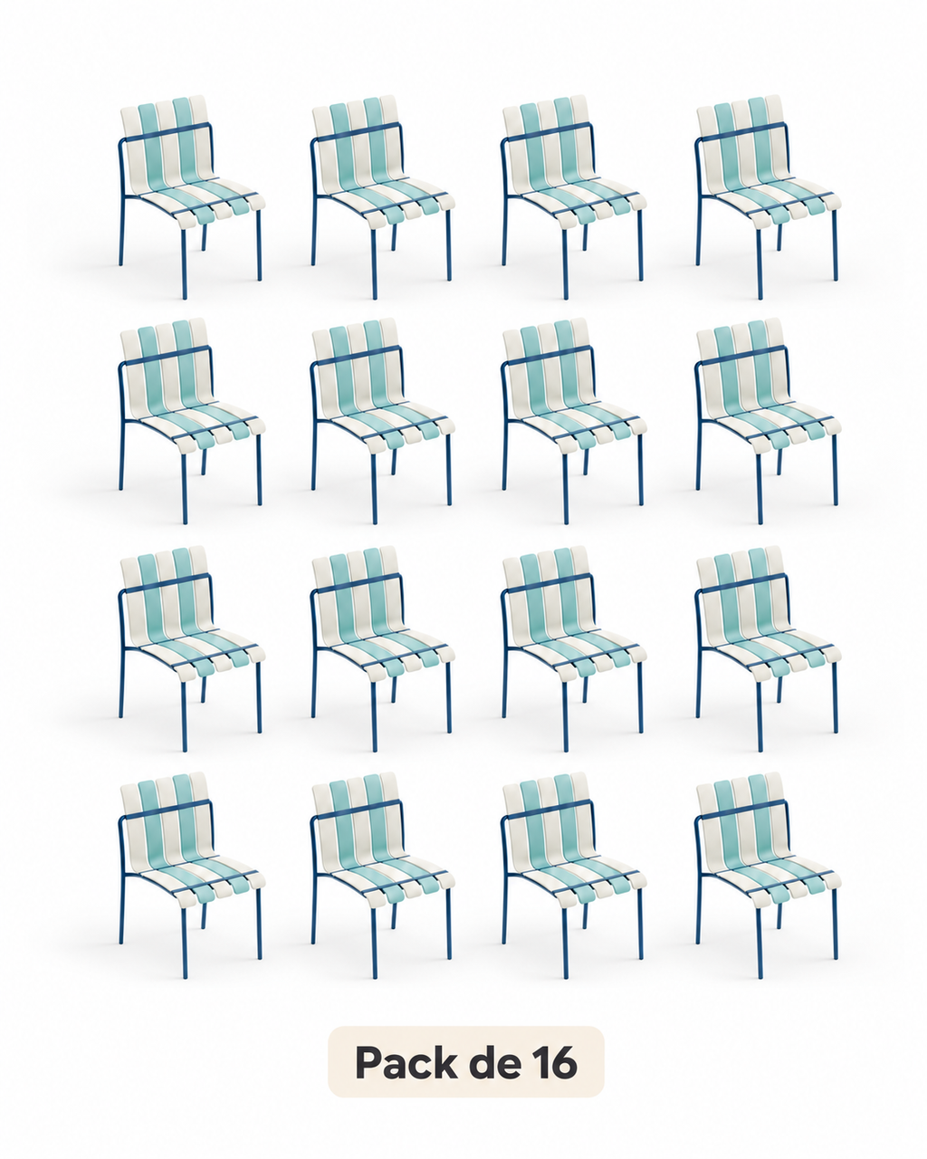 Ondara Sea Blue & White Chairs – Pack of 16 for Cafés & Apartments