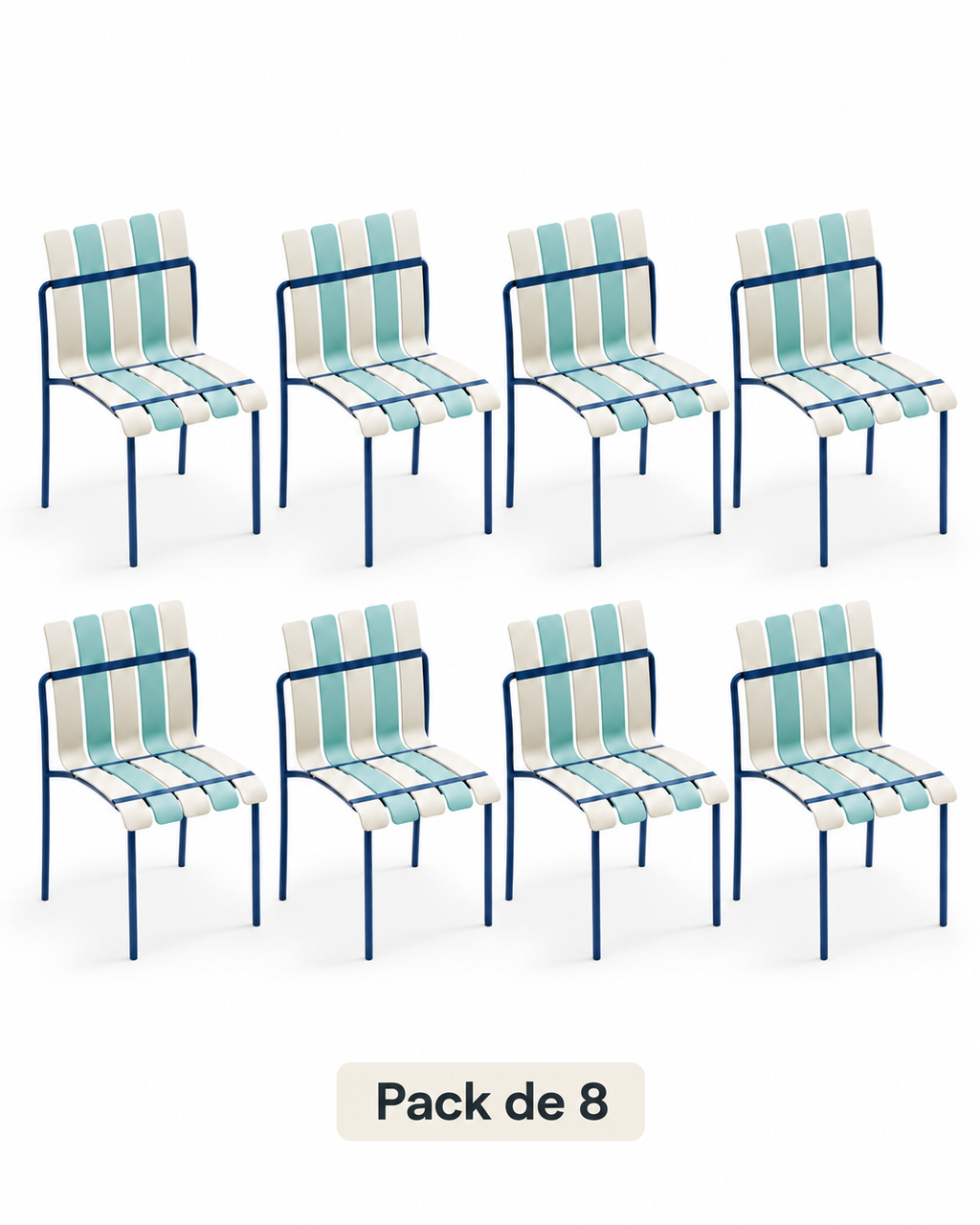 Ondara Sea Blue & White Chairs – Pack of 8 for Cafés & Apartments