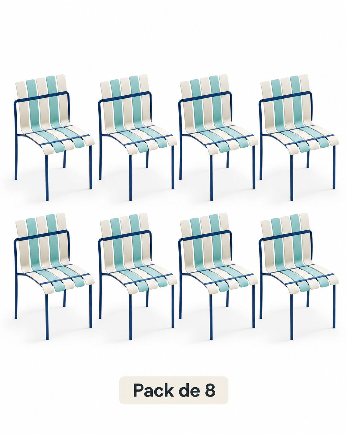Ondara Sea Blue & White Chairs – Pack of 8 for Cafés & Apartments