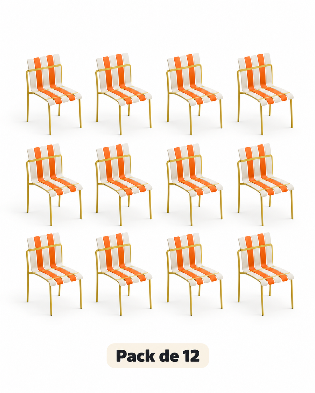 Pack de 12 sillas Ondara naranja cítrico, amarillo y blanco para hostelería y apartamentos
