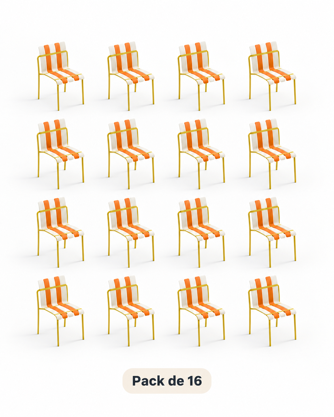 Pack de 16 sillas Ondara naranja cítrico, amarillo y blanco para hostelería y apartamentos