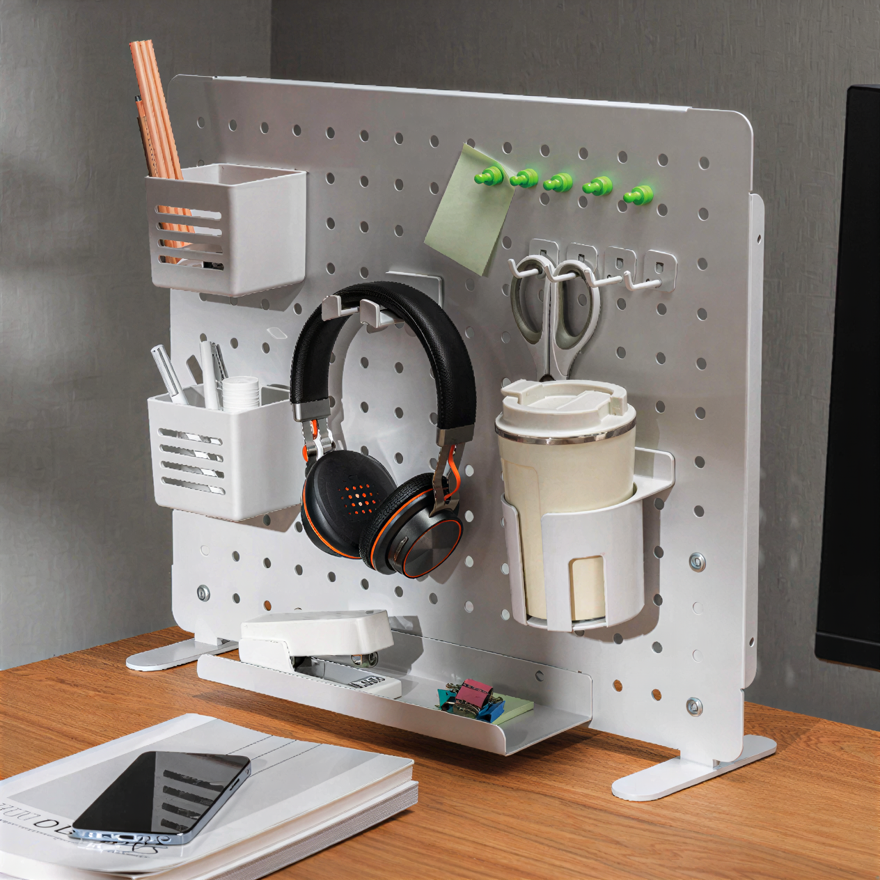 Metal Desk Pegboard Organizer – Magnets, Hooks & Holders Included Accessories - Marcel Olsen