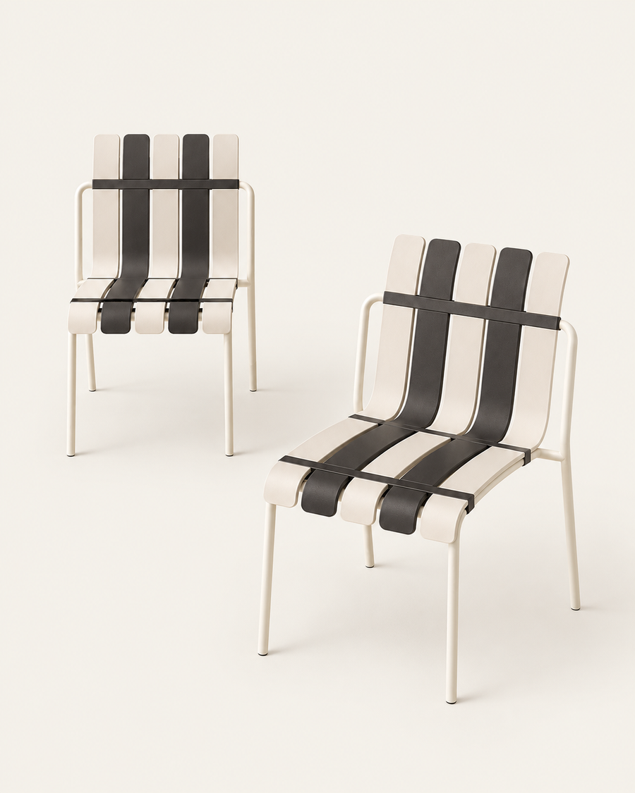 Ondara Stackable Garden Chairs, Black & White – Set of 2 – Outlet