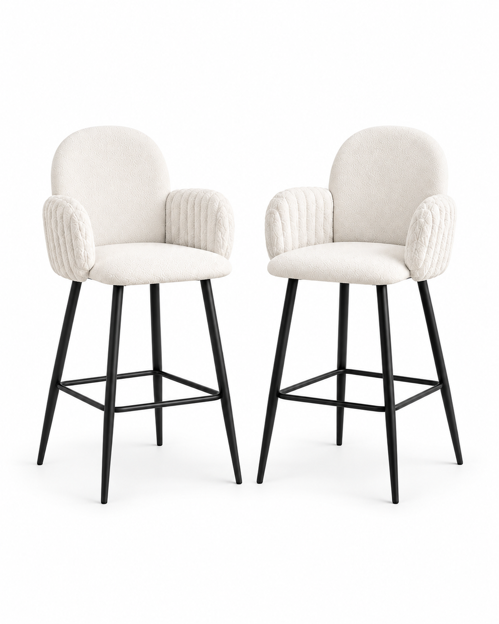 Nubbi Upholstered Bar Stools – 71 cm, Set of 2 (Soft White) on a white background