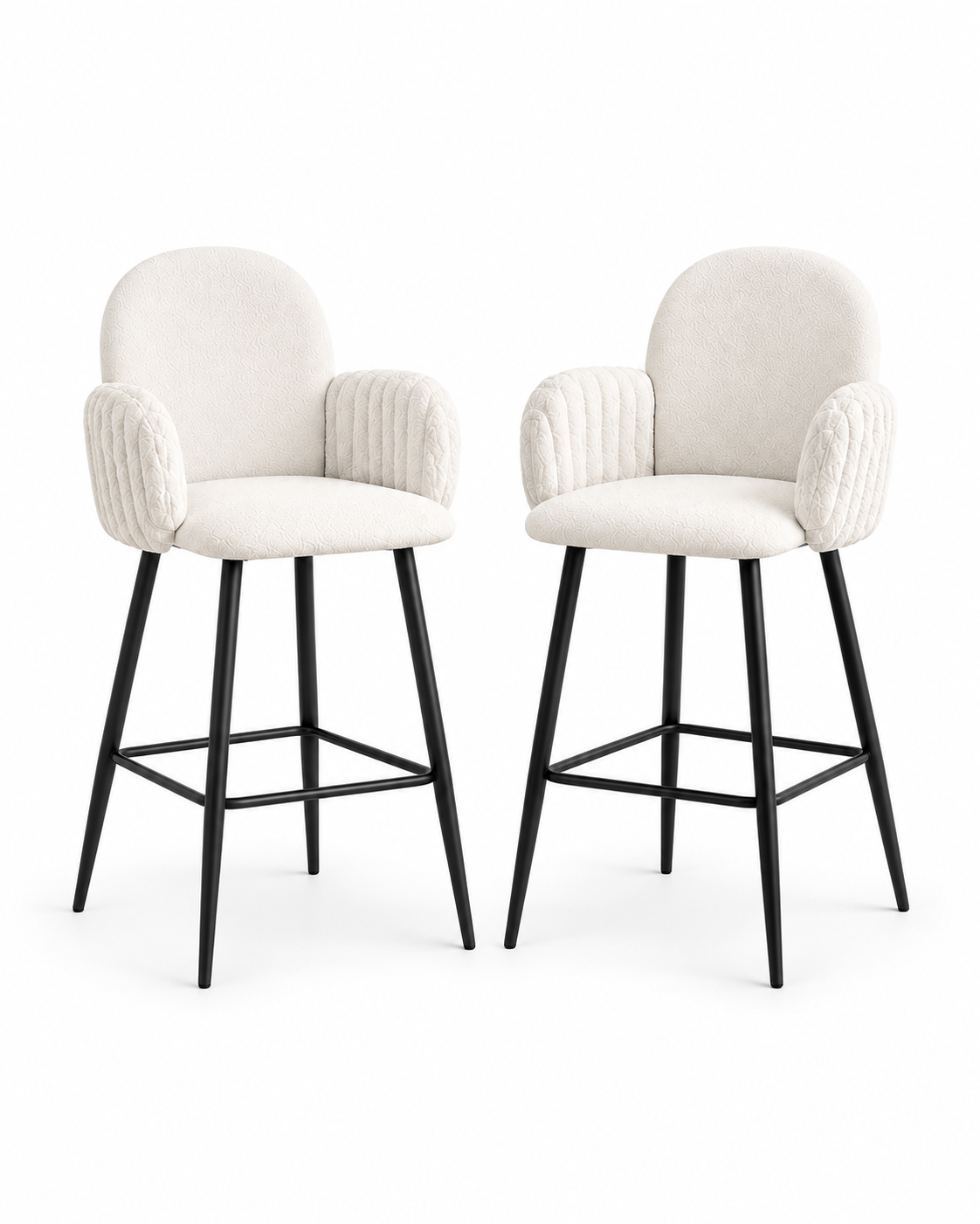 Nubbi Upholstered Bar Stools – 71 cm, Set of 2 (Soft White) on a white background