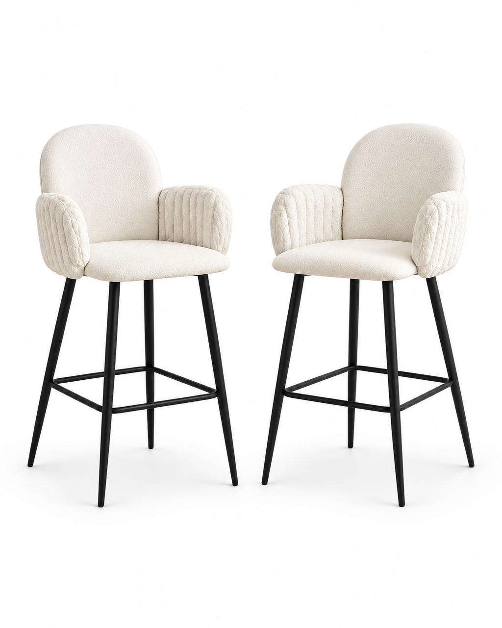 Nubbi Upholstered Bar Stools – 61 cm, Set of 2 (Soft White) on a white background
