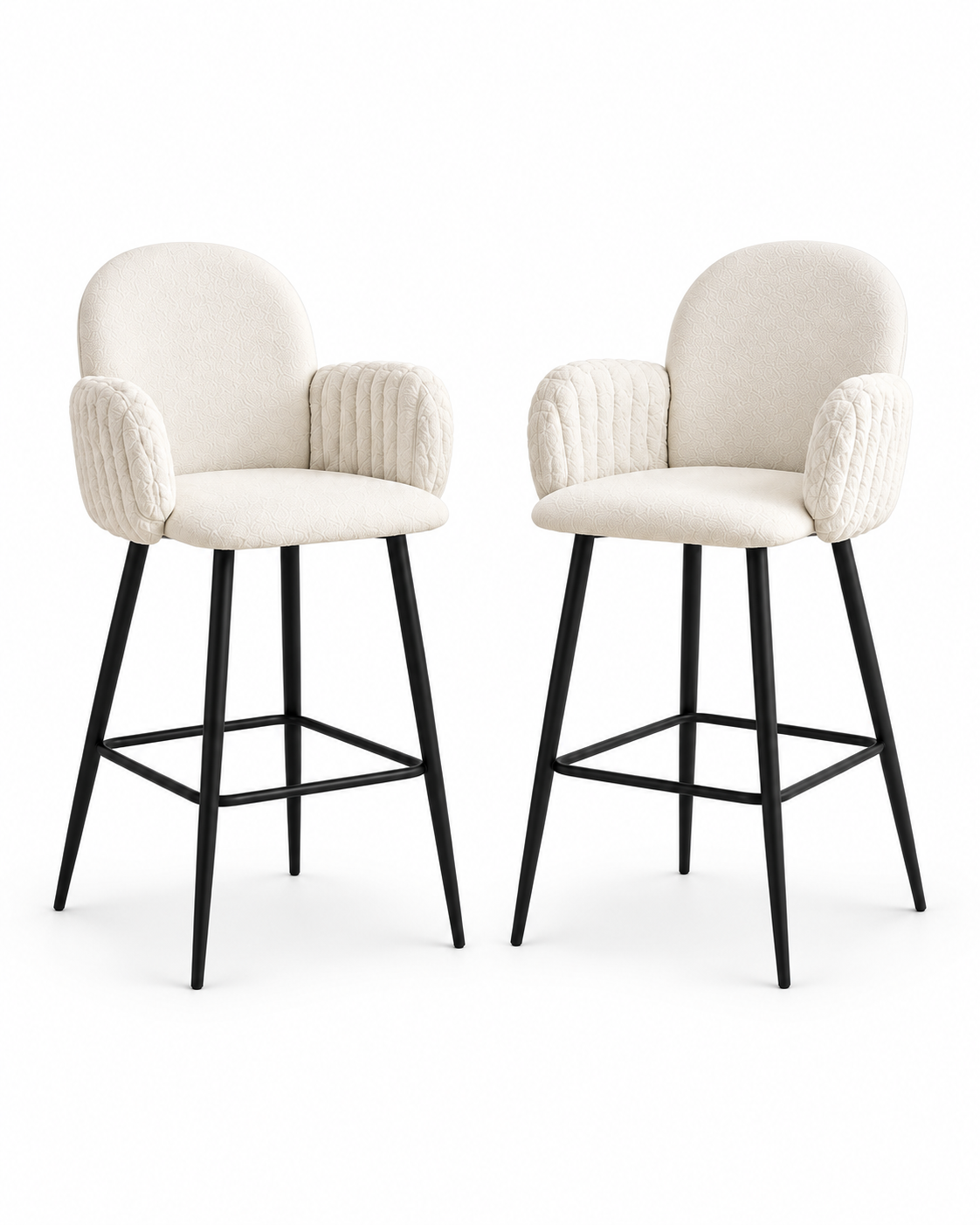 Nubbi Upholstered Bar Stools – 61 cm, Set of 2 (Soft White) on a white background