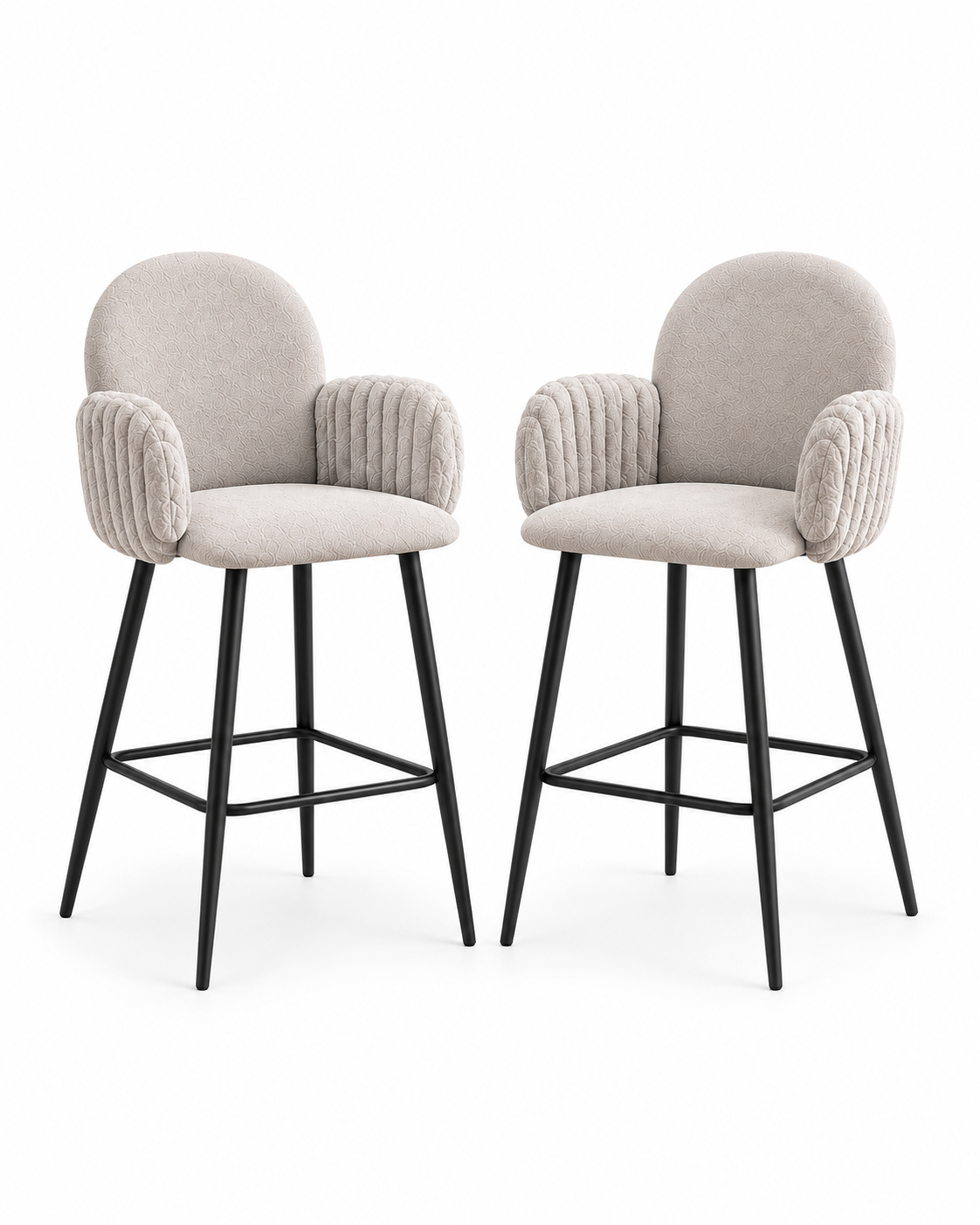 Nubbi Upholstered Bar Stools – 61 cm, Set of 2 (Soft Cloud) on a white background